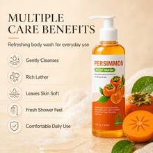 Persimmon Extract Body Wash, Refreshing Oil Control Moisturizing Soothing Brightening, Deodorizing Body Odor, Pump Transparent Bottle, Unisex Full Body Cleansing, 3.4 Fl Oz - Persimmon - View 6