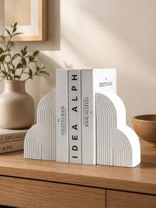 2 قطعة من دعامات الكتب الحديثة على شكل قوس، دعامات كتب بيضاء من الراتنج بتصميم قوس مع تصميم هندسي مضلع، دعامات كتب زخرفية ثقيلة الوزن، مناسبة لرف الكتب، مكتب العمل، غرفة المعيشة، غرفة النوم، الدراسة، المكتبة، هدية الترحيب بالمنزل الجديد - أنماط متعددة - مشاهدة 9