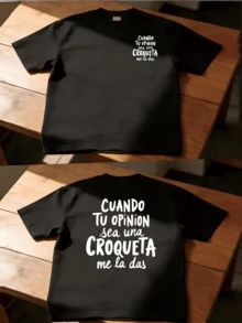 Minimalist. 100% Algodon. 1pac T-Shirt With Front And Back Design, Slogan In Spanish And Printed On Spanish Slogan. Short And Short Sleeve Shirt For - 黑色 - 查看 12
