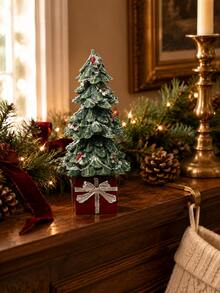Mini Resin Christmas Tree Ornament, Vintage Christmas Desktop Decor, Hand-Painted Christmas Tree Figurine, Fireplace Mantel Bookshelf Fireplace Living Room Office Desktop Small Holiday Decoration, Holiday Home Decor Gift - 1PC - View 3