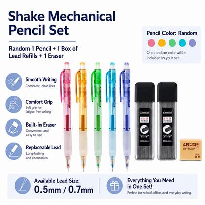 3PCS/SET Shake Mechanical Pencil Set, Random Color Pencil, 0.5mm Or 0.7mm Refillable Pencil With Comfort Grip For Students, School, Office, Notes And Daily Writing