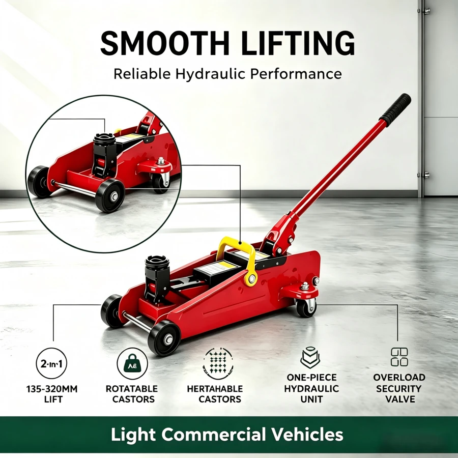 2 Ton Hydraulic Trolley Floor Jack With Portable Plastic Storage Carry Case, Heavy Duty Lifting Tool For Cars & Light Commercial Vehicles - Red - View 1