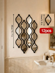 2D 12/20pcs Gold Teardrop Shaped Bathroom Mirror Set | Artistic Decorative Mirror For Bathroom, Living Room, Entryway Wall | Home Decor, Gift - Black 2pcs - View 10
