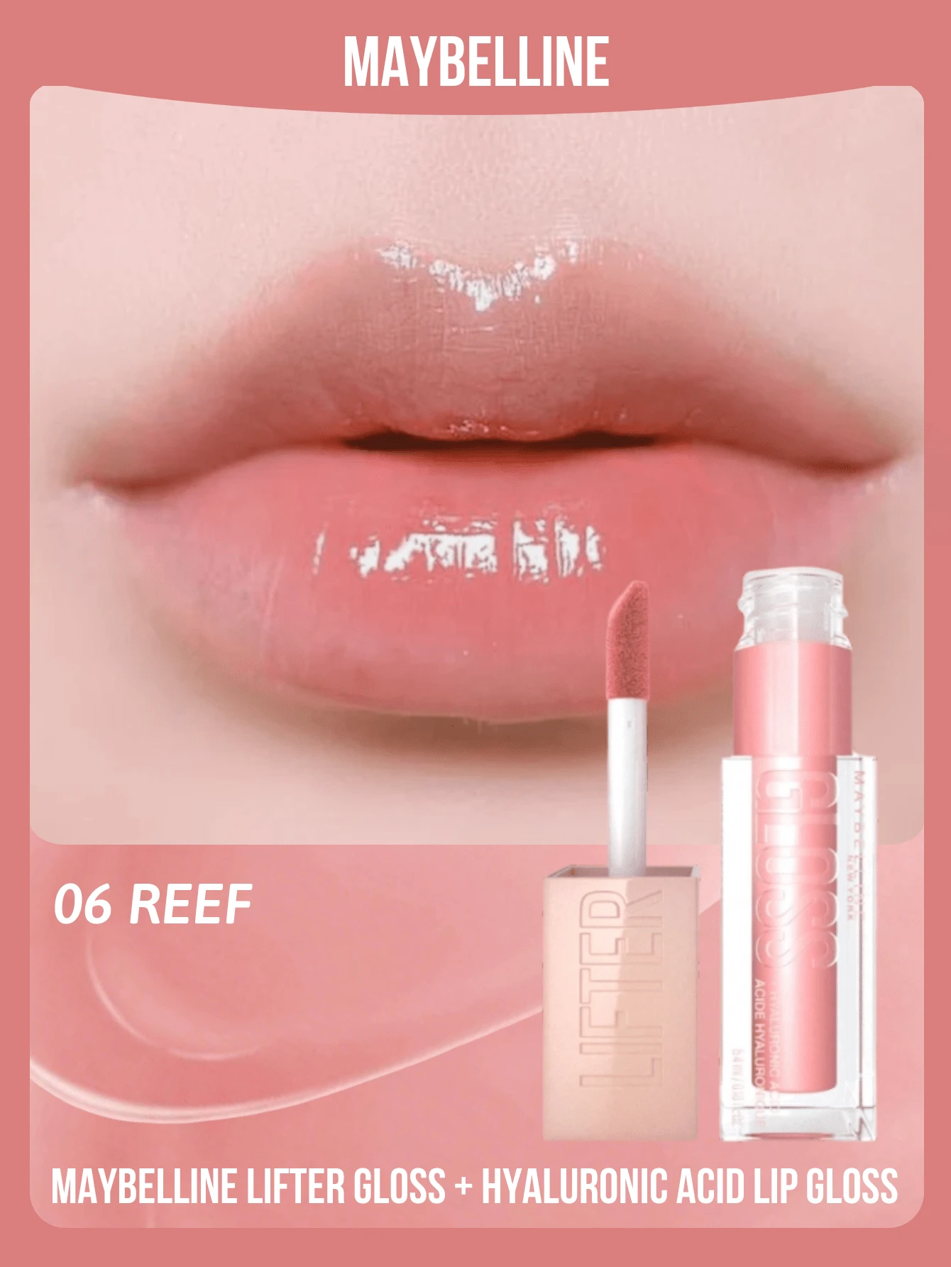 Maybelline 美寶琳豐唇唇彩 + 玻尿酸唇彩,005 花瓣色,高光澤豐唇效果,增強唇部豐盈感,持久光澤,長效保濕,提升唇形,強效光澤,長效保濕 - 06 Reef - 查看 1