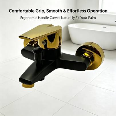 Single Handle Wall-Mounted Bathtub Faucet With Pull-Out Shower Function, Multi-Function Mixer Tap, Rust-Resistant Easy-To-Clean Surface, Black Gold And Black Colors Available, Bathroom Renovation Sanitary Hardware Home Bath Shower Accessories