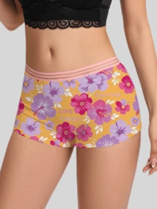 Dircho 1pc Fall Clothes Floral Print Boxer Briefs, Back To School Aesthetic Panties, Comfy Soft Casual Underwear, Girl's Cute Boxer Shorts - Multicolor - View 1
