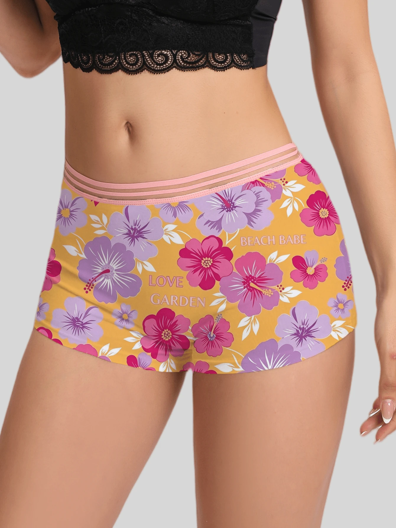 Dircho 1pc Fall Clothes Floral Print Boxer Briefs, Back To School Aesthetic Panties, Comfy Soft Casual Underwear, Girl's Cute Boxer Shorts - Multicolor - View 1