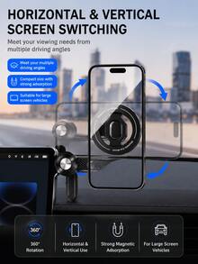 Car Center Console Magnetic Phone Holder, 360° Rotating Adjustable Arm Closed-Loop Magnetic Phone Mount, Strong Suction Non-Obstructing Screen Side Clip Phone Holder, Universal Fit For Tesla Large Screen Vehicles GPS Navigation Mount - A - View 4