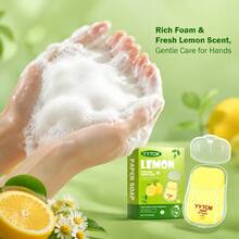 YYTCM Sabun Lembaran Lemon Segar Portabel 50 lembar dengan Kotak Penyimpanan Tutup Flip-Top, Kertas Sabun Tangan Sekali Pakai untuk Perjalanan Luar Ruangan, Pelajar, Berbusa Lembut dan Mudah Dibilas - Lemon - View 5