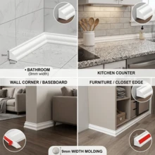 100/500cm Self Adhesive Flexible TPE Corner Trim Molding, Peel And Stick 3D Raised Wall Molding Trim, Half Round Decorative Strip For Baseboard, Wall Corner, Ceiling, Bathroom, Kitchen, DIY Home Decor - A - View 8