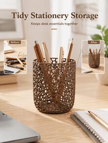 Modern Minimalist Hollow Pen Holder/Makeup Brush Storage Box, Fashionable Nordic Style Desktop Storage Solution, Breathable Hollow Design, High Quality Large Capacity, Suitable For Storing Cosmetics And Other Items - Multicolor - View 14