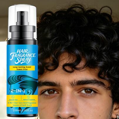 Men's 2-In-1 Hair Care & Styling Vanilla Fragrance Spray, Hair Oil Fragrance, Relieves Dryness & Damage, Nourishes & Moisturizes, High-Quality Long-Lasting Scent Hair Spray/Body Fragrance, Suitable For Daily/Date Use, Ideal Gift, 108ML