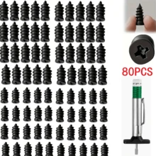 Kit de reparación rápida de neumáticos de vacío 20/40/80 piezas con tornillos espirales <Calibrador universal de profundidad de banda de rodadura de 25 mm de precisión>, para automóviles y motocicletas, clavos de pegamento de neumáticos autorreparables, clavos de hongo, herramienta de reparación rápida de neumáticos no destructiva - Plateado - Ver 2