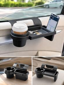 1pc Car Window Cup Holder Storage Rack, Black ABS Material, Window-Mounted Car Interior Accessory, 2 Sizes, Universal Fit For Sedan, SUV, Truck And Road Trip - A - View 1