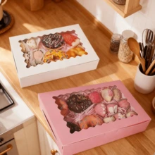 10PCS Window Bread Box, 12 X 8 X 2.5 Inches, White Large Cookie Box, Auto-Pop-Up Food Container For Pies, Cakes, Muffins, Donuts And Pastries, Party, Holiday, Wedding, Birthday - Pink - View 3