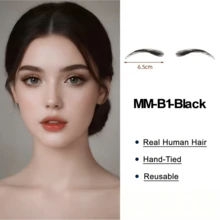 1 Pair 100% Human Hair Handmade Crochet Breathable Lace Base Natural Realistic Lightweight Invisible Reusable False Eyebrows, Suitable For Men And Women - Multicolor - View 12