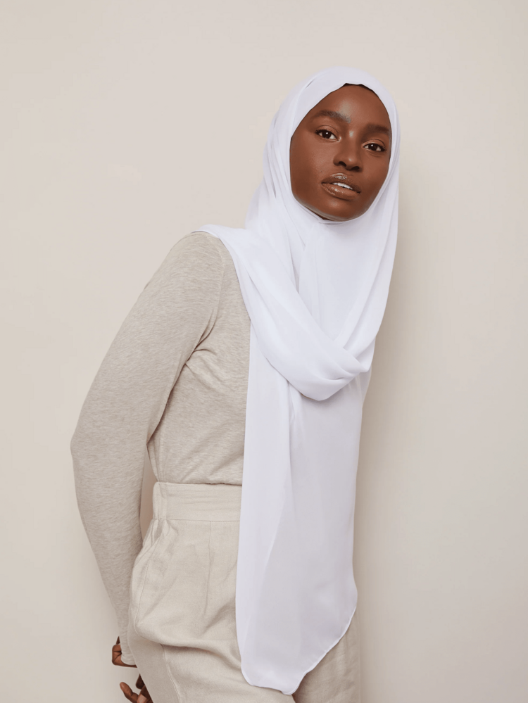 Soft Chiffon Hijab For Women, Solid Color Soft Chiffon Crepe Hijab Scarf – Long Fashion Hijabs Scarves - Muslim Scarf Hijab - White - View 1