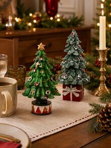 Mini Resin Christmas Tree Ornament, Vintage Christmas Desktop Decor, Hand-Painted Christmas Tree Figurine, Fireplace Mantel Bookshelf Fireplace Living Room Office Desktop Small Holiday Decoration, Holiday Home Decor Gift - 1PC - View 5
