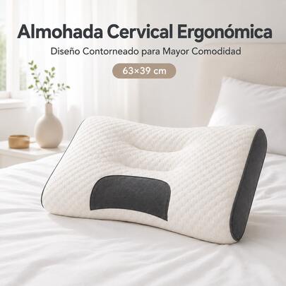 Almohada Cervical Ergonómica, Soporte para Cuello y Hombros, Diseño Contorneado con Relleno de Fibra Transpirable y Suave, para Dormir de Lado, Boca Arriba o Boca Abajo, 63*39cm, Pack 1/2 Unidades, Alivio de la Tensión Cervical para un Sueño Reparador