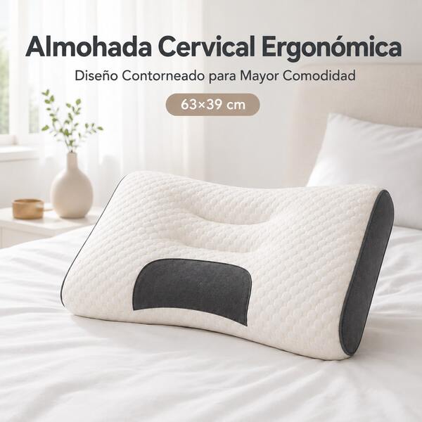 Coussin Cervical Ergonomique, Soutien pour Cou et Épaules, Design Contourné avec Rembourrage en Fibre Respirante et Douce, pour Dormir sur le Côté, sur le Dos ou sur le Ventre, 63*39cm, Lot 1/2 Pièces, Soulagement de la Tension Cervicale pour un Sommeil Réparateur