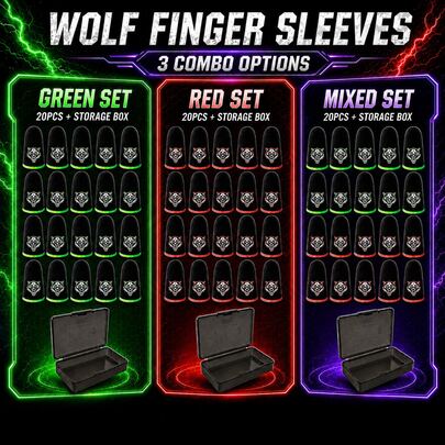 20 piezas de fundas para dedos de juego con estuche de almacenamiento, fundas para pulgares de juego móvil con patrón de lobo, cubiertas para dedos de pantalla táctil transpirables y a prueba de sudor