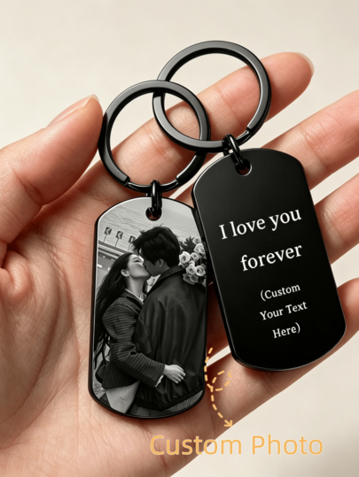Custom Photo Keychain, Customizable Character Image Photo And Name Keychain, Keychain Decorative Pendant, Double-Sided Integrated Engraving, Lightweight Minimalist Keychain Key Ring, Unique Personalized Photo & Text Keychain, Stainless Steel Jewelry, Bag & Car Accessories Gift