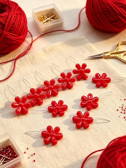 Red Plum Blossom Shaped Needle Threader, Unique Floral Design, Effortless And Efficient Threading, Suitable For Cross Stitch, Embroidery, And Daily Clothing Repair And Other Handicraft Scenarios
