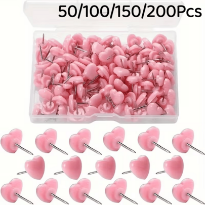 50/100/150/200Pcs Pink & Red Heart-Shaped Push Pins, Iron Material, Suitable For Home, School And Office Decoration, Box