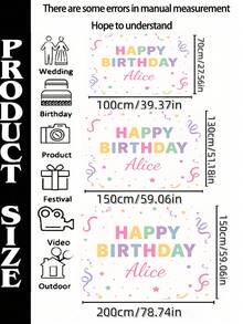 客製化姓名生日背景布－個性化彩色派對橫幅、彩虹拍照亭背景／生日派對裝飾、蛋糕砸碎背景、美感拍照道具背景 - 彩色 - 查看 3