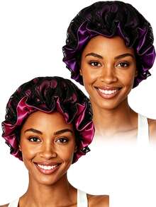 YPGVUO Lace Overlay Satin Sleep Bonnet, Ruffle Trim Night Hair Cap For Bedroom Overnight Curly Hair Protection, Delicate Birthday Holiday Gift For Women - Multicolor - View 4