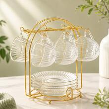 Gold Metal Coffee Cup & Saucer Storage Rack, 6-Cup Hanging Mug Display Stand For Kitchen And Coffee Bar Countertop (Rack Only) - [6-slot]Champagne Gold - View 2