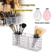 1pc 3-Compartment Transparent Plastic Desktop Storage Box - Diamond Edge Design, Durable Rectangular Makeup Brush, Stationery And Office Supplies Organizer, Fashionable Transparent Material, Aesthetic Office Accessory Storage, Suitable For Home, Office, School And Other Occasions, Home Storage - Clear - View 12