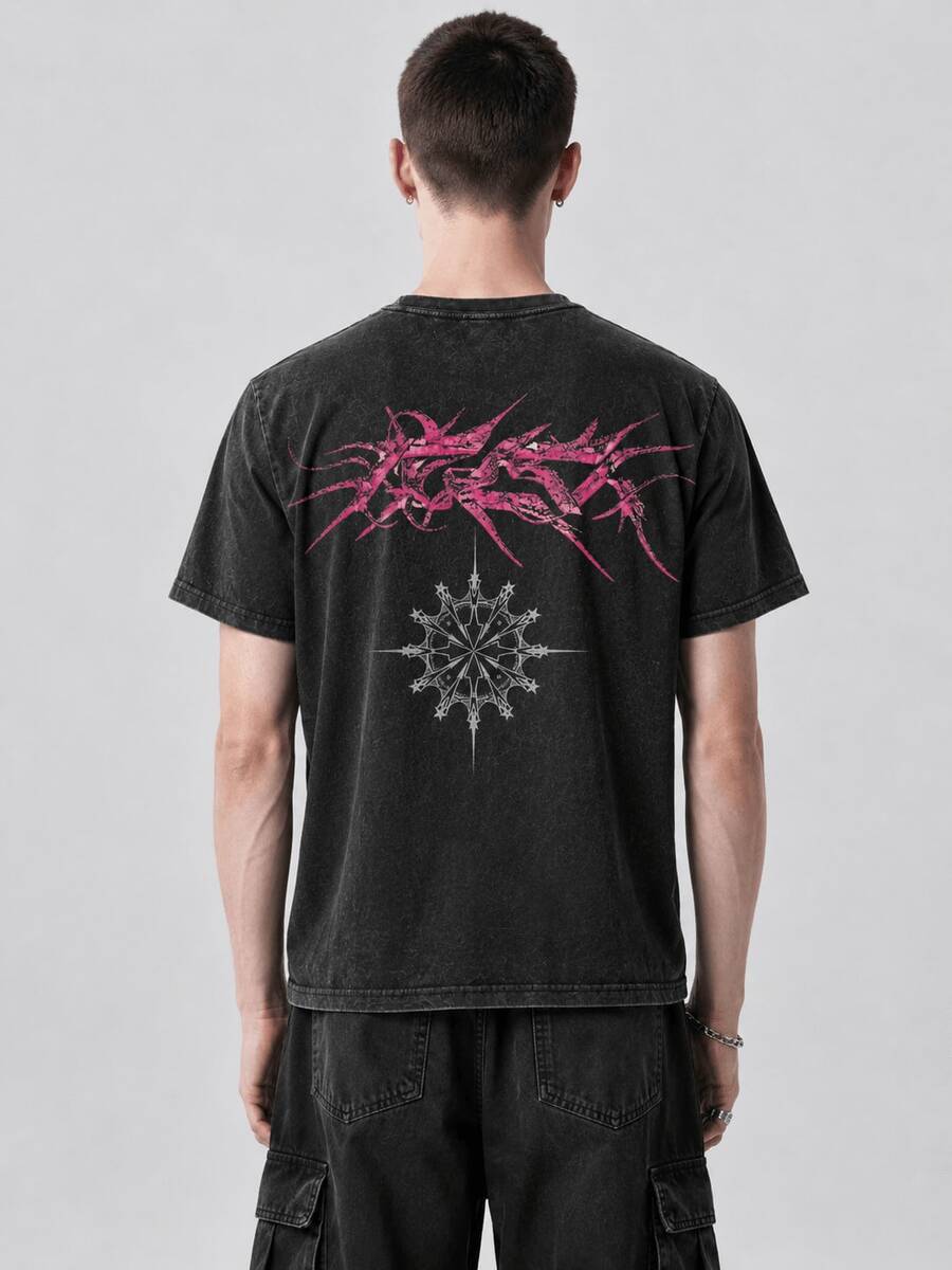 Herren T-Shirt aus Baumwolle mit Grafikdruck, Kurzarm, Rundhalsausschnitt, lässiger Sommerstil Lager vor Ort - Schwarz - Übersicht 1
