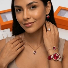 Set 6pz Reloj Mujer + Joyería Corazón Verde Oro Rosa  Caja Regalo - Accesorios Dama Elegante para San Valentín, Fiesta y Oficina - Burdeos - Ver 4