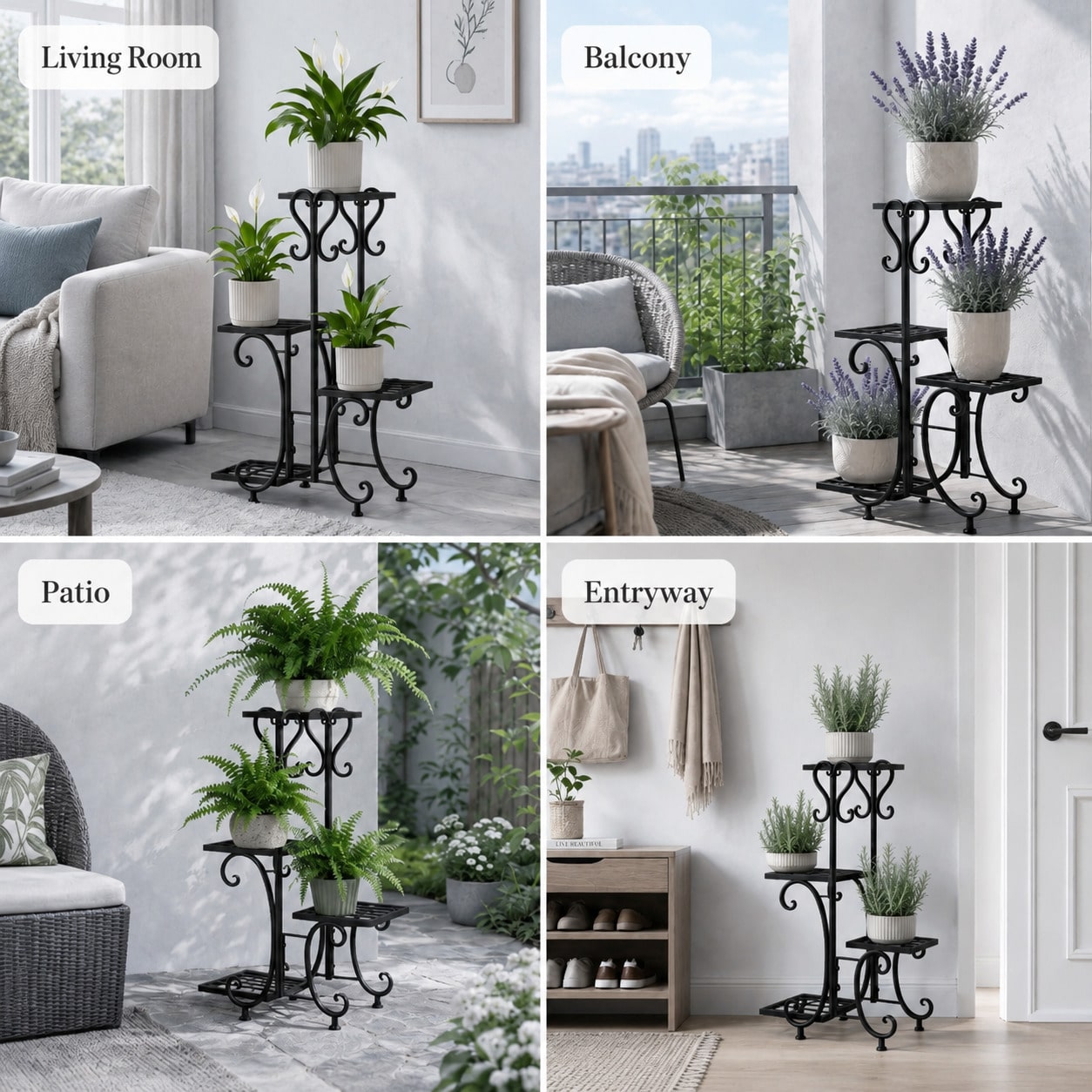4-Tier Metal Plant Stand With Single Tier Option