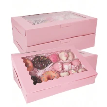10PCS Window Bread Box, 12 X 8 X 2.5 Inches, White Large Cookie Box, Auto-Pop-Up Food Container For Pies, Cakes, Muffins, Donuts And Pastries, Party, Holiday, Wedding, Birthday - Pink - View 2