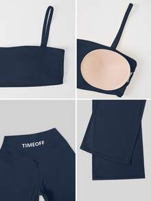 TimeOff Women's One Set Solid Color Spaghetti Strap Backless Bra High Waist Tummy Control Wide Leg Pants Sports Set - Blue - View 4