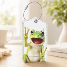 1pc Luggage Tag, Selected PU Leather Material With Privacy Protection Flap And Sturdy Stainless Steel Ring, Easy To Identify, Suitable For Various Travel Bags (Fashion Glasses Spotted Dog/Frog/Cat/Goose/Dachshund/Giraffe/Capybara Print) - Multicolor - View 13