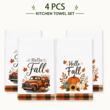 2pcs Set, Truck And Pumpkin Plaid Design Style Hand Towels, Ultra-Fine Microfiber Absorbent Towels, Suitable For Bathroom Cleaning, Home Cooking, Baking, Outdoor Activities, Tea Party Decoration And Home Use - Multicolor - View 12