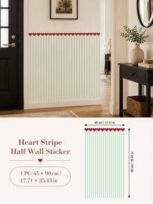 1pc/4pcs Heart Stripe Half Wall Decal, Removable & Peel And Stick Wall Sticker, Suitable For Bedroom, Living Room And Entryway, 4 Colors Available - Heart Pinstripe - View 20