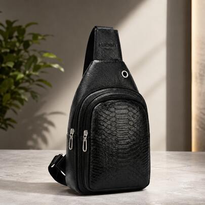 Men Shoulder Bag Multi-Function Sports Diagonal Chest Pack,New Fashionable Crocodile Texture Multi-Pocket Crossbody Bag,School Backpack,Gifts For Men