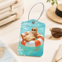 1pc Luggage Tag, Selected PU Leather Material With Privacy Protection Flap And Sturdy Stainless Steel Ring, Easy To Identify, Suitable For Various Travel Bags (Fashion Glasses Spotted Dog/Frog/Cat/Goose/Dachshund/Giraffe/Capybara Print) - Multicolor - View 10