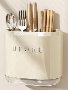 1pc Modern White Wall-Mounted Chopstick Holder, Drill-Free Utensil Storage Rack And Kitchen Drain Rack With Removable Drip Tray, Kitchen Sink Organizer Basket For Chopsticks, Spoons, Forks, Knives And Spatulas, Space-Saving Cabinet Storage Rack, Suitable For Daily Use - Multiple Styles and Colors - View 6