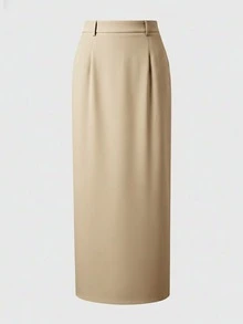 QUNGIGU Women's Solid Basic Slit Casual Comfy Stylish High Waist A-Line Long Skirt - Khaki - View 4