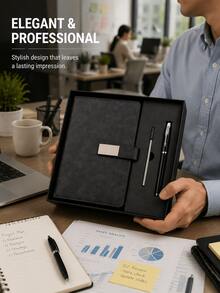Luxury A5 Notebook And Pen Gift Set (With Gift Bag); PU Leather Notebook With Metal Clasp; Premium Writing Notebook Set Suitable For Work, Study, Travel, And Personal Planning. - Set - View 2