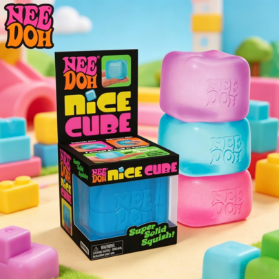 Juguete antiestrés NeeDoh Schylling cubo de hielo transparente, textura de gelatina transparente de TPR suave y elástica, juguete para apretar súper duradero, no pegajoso y de rebote lento, adecuado para el hogar, la oficina, viajes, adolescentes, recompensas en el aula, regalos para fiestas y talla grande, perfecto para adolescentes, decoración artesanal, adultos y coleccionistas de juguetes para apretar