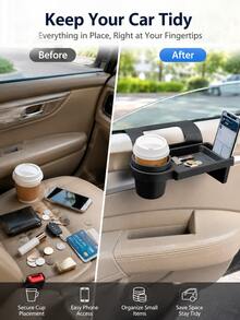 1pc Car Window Cup Holder Storage Rack, Black ABS Material, Window-Mounted Car Interior Accessory, 2 Sizes, Universal Fit For Sedan, SUV, Truck And Road Trip - A - View 5