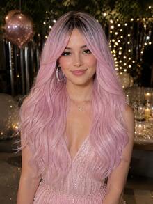 Topshe [Velvet Locks] 26 Inch Pink Gradient Synthetic Wig, Soft Heat-Resistant Voluminous Layered Wavy Curls With Curtain Bangs, Suitable For Daily Wear, Nightclub, Music Festival, Cosplay, Women's Wig - Multicolor - View 14