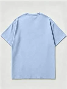 Holly Wood Hills Orange Sunset Distressed Skate Culture Tee, Oversized 180g Faded Cotton, Summer Sports Shirt For Men - 淺藍色 - 查看 4