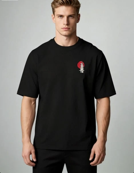 Versatile And Elegant, Featuring A Japanese Pagoda Motif Accented With A Subtle Red Circle,Highlighting Oriental Charm Comfortable And Adaptable Style - 黑色 - 查看 1
